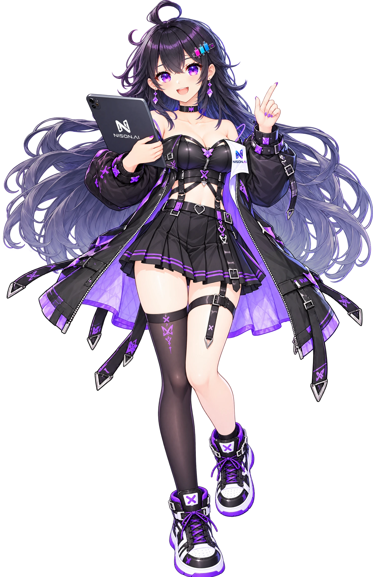 Niniko, the purple-haired Nison AI analyst holding a tablet